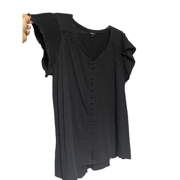 Torrid Women's Top Shirt V-Neck Short Sleeve Cotton Modal Black Size 3 - Picture 2 of 5